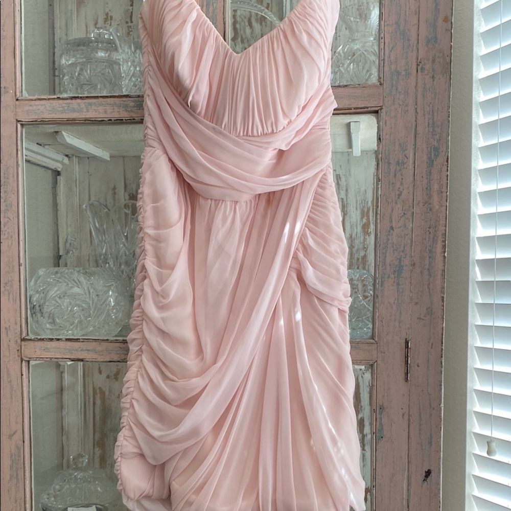 Blush Pink Maxi Asymmetrical Pleated Ruched Gown